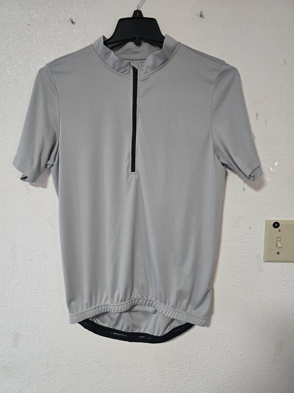 "BIKEWA Men's Cycling Jersey Size Large Gray Short Sleeve Half Zip Bicycle Shirt